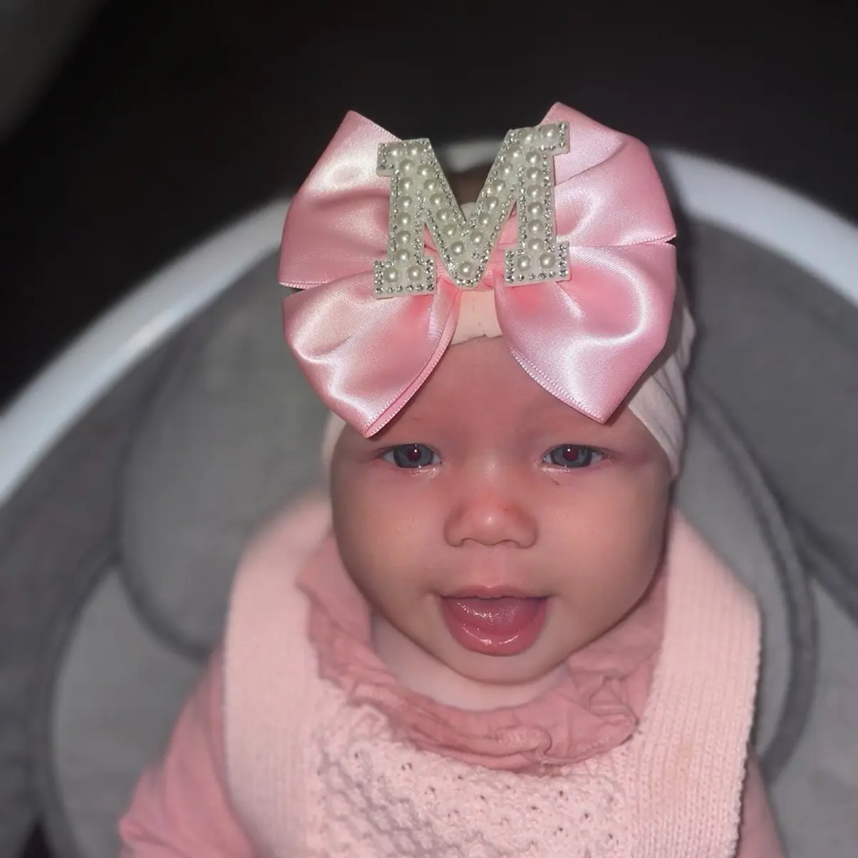 Personalised Silver Diamanté Initial Baby Girl Bow Headband