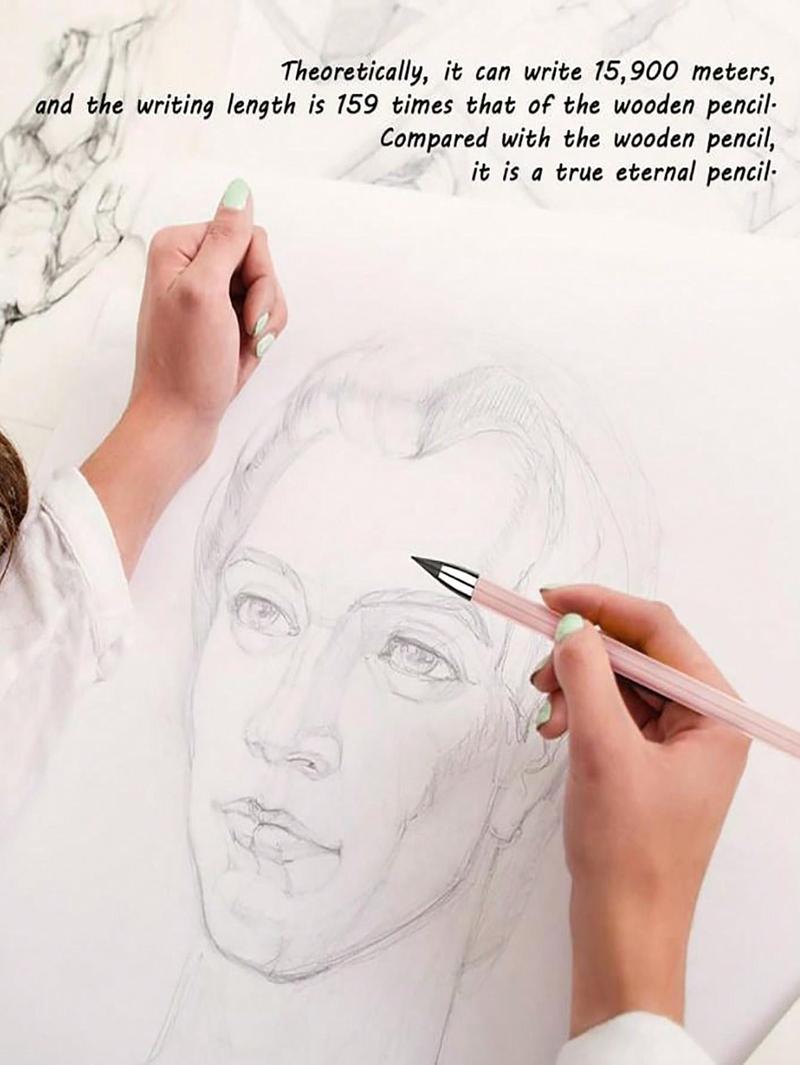 Product Introduction of 6 Inkless Pencils, Eternal Pencil Infinity Pencil With Eraser, Reusable Infinity Pencil With 6 Additional Replaceable Nibs, Back To School Eternal Pencil Permanent Pencil Home Office School Writing Drawing, Halloween, Christmas Day Gift Filling Back To Sc 3