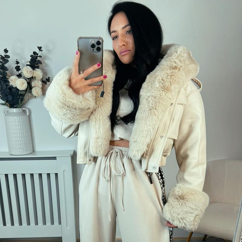 Mia Stylish Faux Fur Women's Jacket With Fur Collar - Chic Elegance Comfort Winter's Pocket Jacket 1