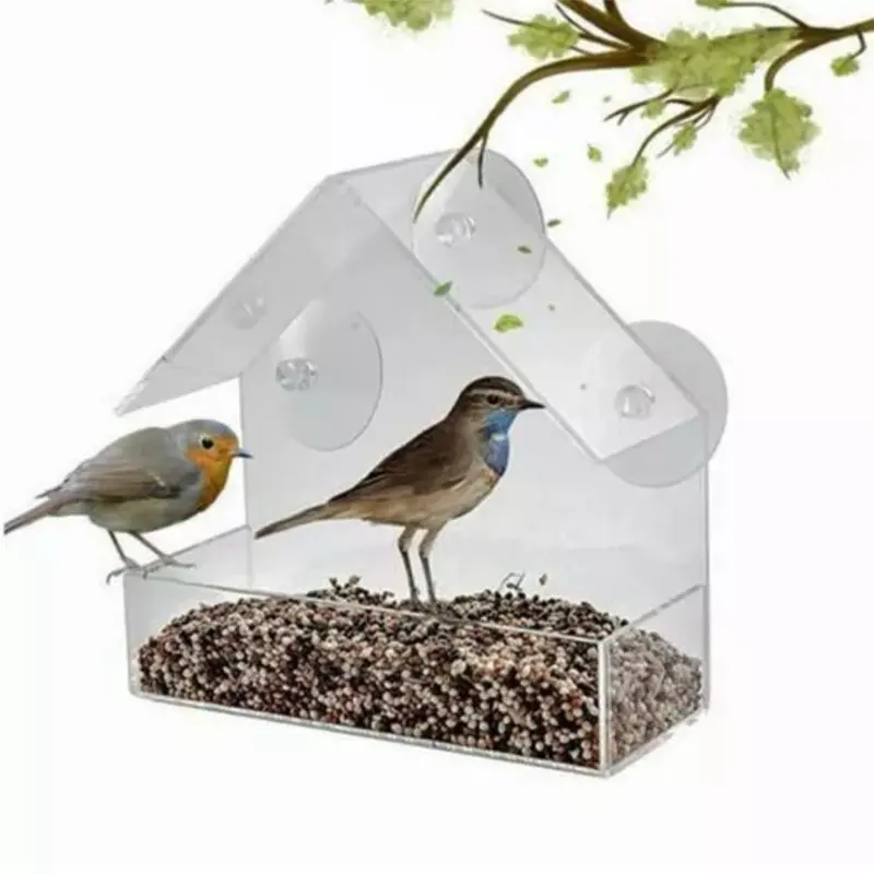 2 x Window Bird Feeder Wild Table Hanging Suction Perspex Clear Viewing Seed Nut for Garden and Home 1