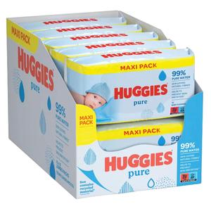 Huggies Pure Maxi Pack 720 Baby Cleansing Wipes - Pack of 10 x 72 - 99% Pure Water, With Skin Loving Natural Fibres, Help Prevents Skin Irritation