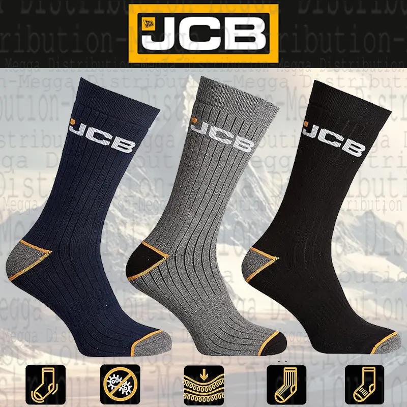 JCB Outdoor Activity Work Engineered Mens Socks | 3 Pack , UK Size 9 - 12 | For Boots & Shoes | 3 Colours: Navy, Grey & Black  (1 Pair of Each) 0