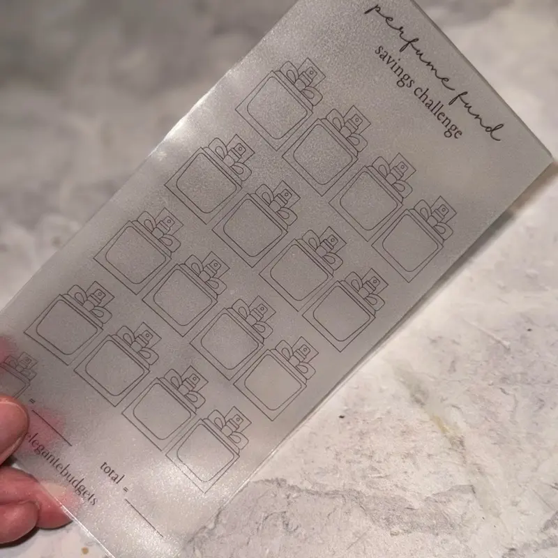 Cash stuffing vellum perfume fund saving challenge