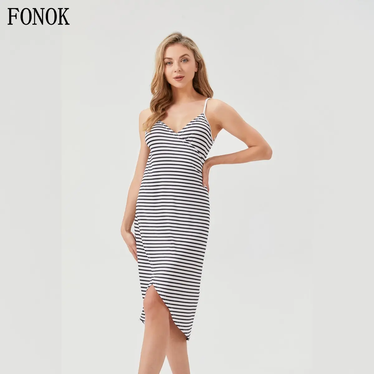 FONOK Hot Summer   women's bikini covered swimming suit striped wrap sarong beach dress plus size