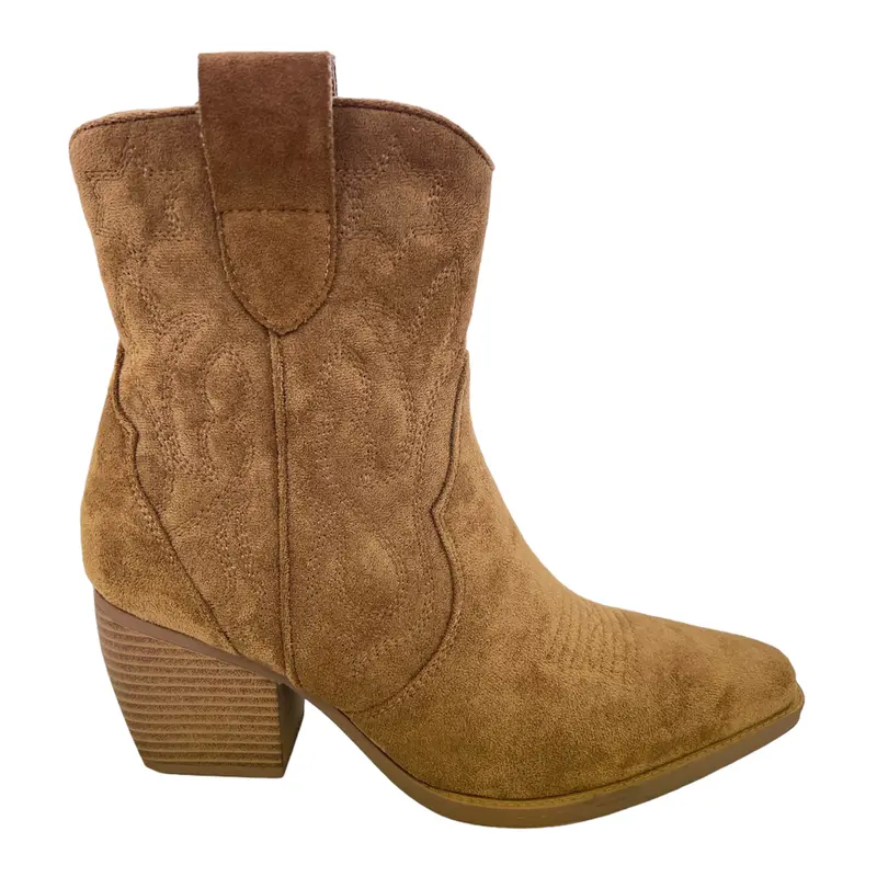 SAINT VINNA Women Faux Suede Zip Up  Embroidered Low Heel Mid Calf Cowboy Boots Girls Comfortable Footwear Classic Stylish 4