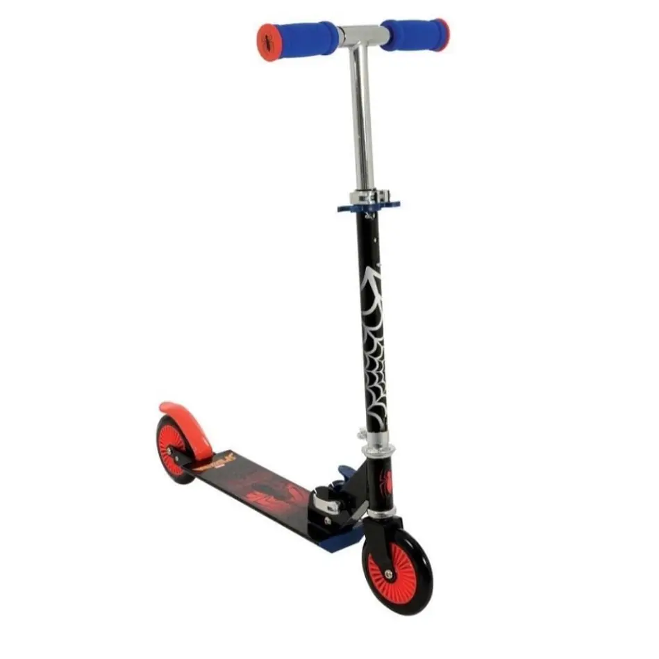 Spiderman Folding Inline Scooter with Plaque, Adjustable Handlebar, Lightweight Aluminum Alloy Kids Scooter - Perfect for Outdoor Play
