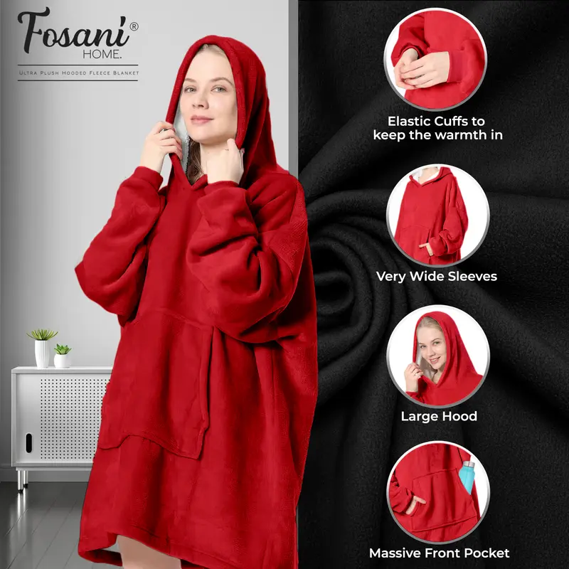 FOSANI Oversized Hooded Fleece Sherpa Blanket For Men, Women, Teenagers and Kids alike - One Size Fits All 1