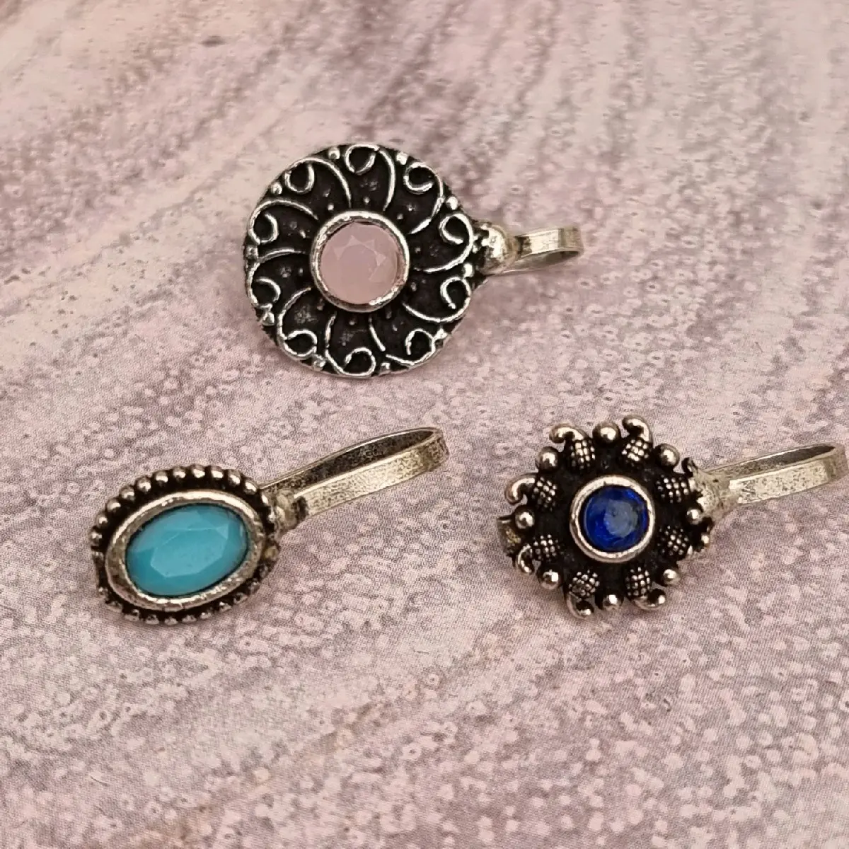 Nose Pins (Set Of 3 Nose Pins) Clip on Nose Rings Asian Jewellery Oxidised Jewellery