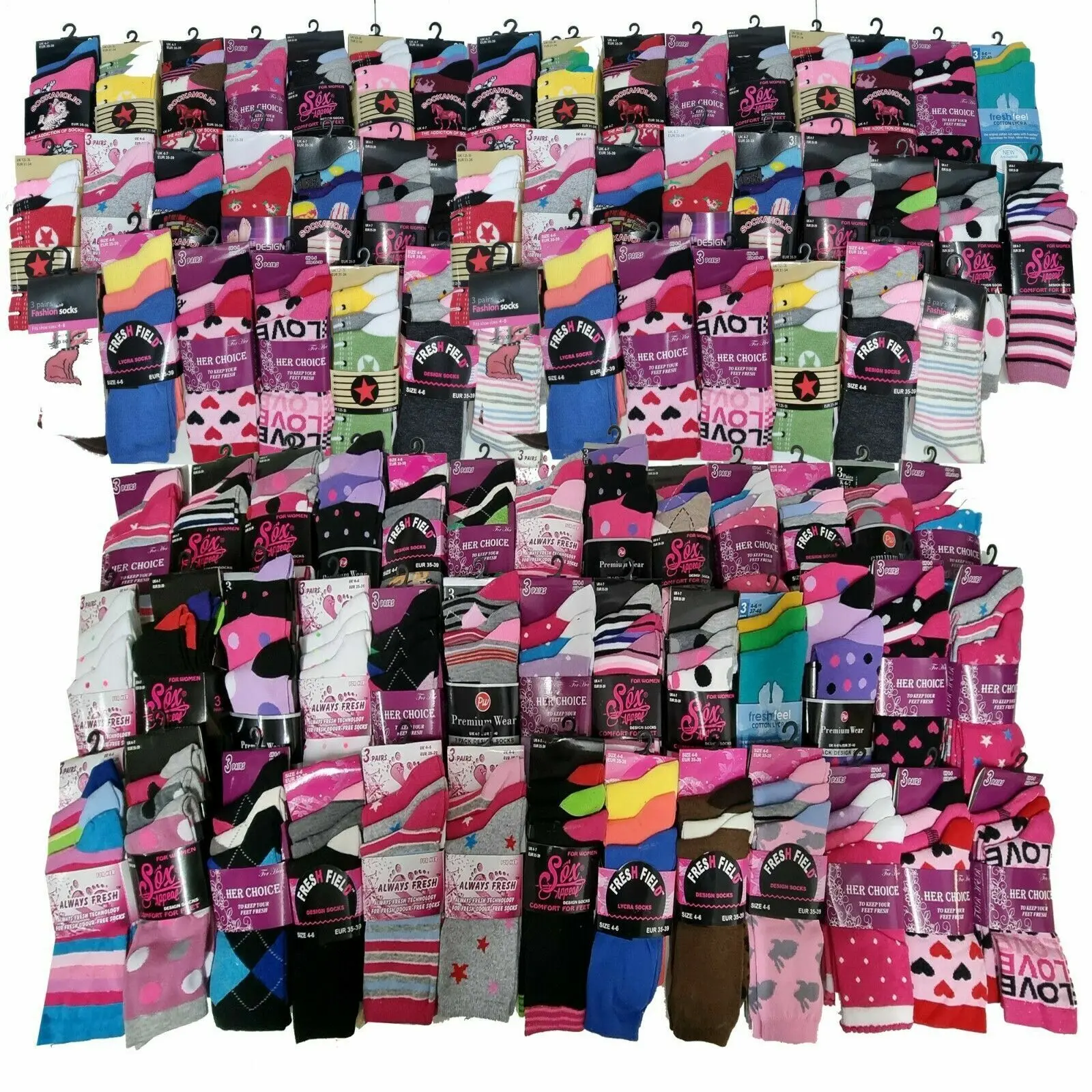 36x PAIRS OF LADIES SOCKS ASSORTED WHOLESALE JOB LOT SIZE 4-6 Womenswear Underwear