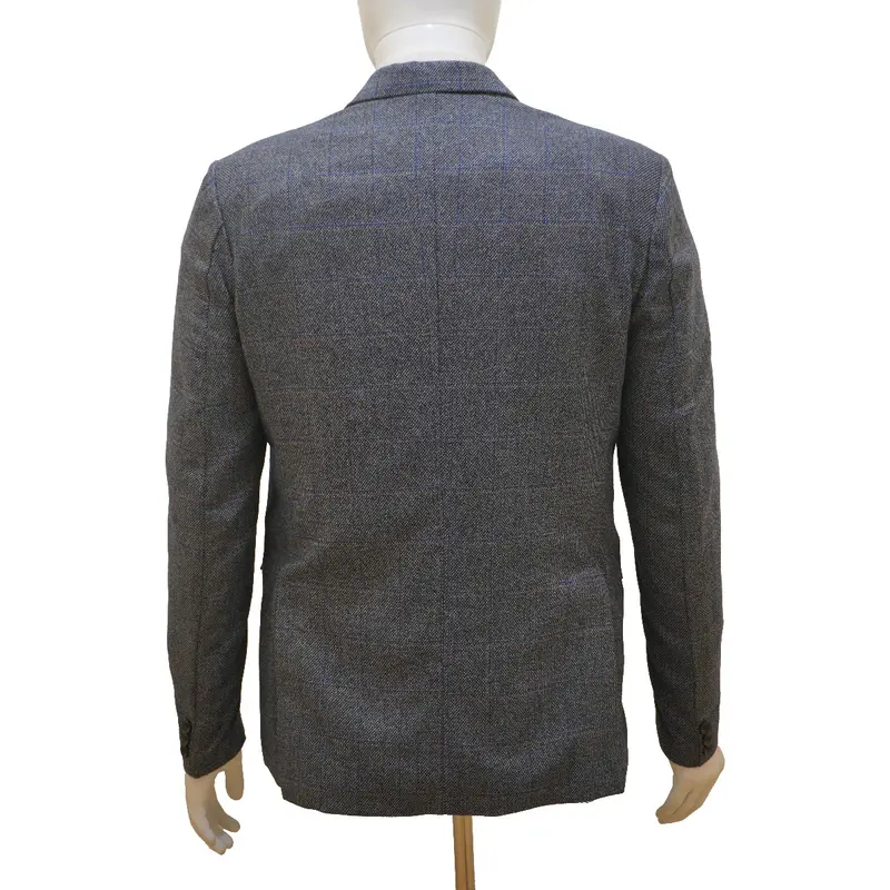 Men's Check Tweed Blue 3 Piece Suit Wool with Jacket, Waistcoat, Trousers and Tie 4