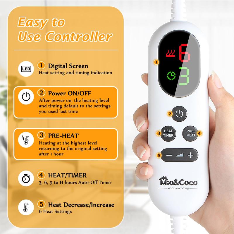 Electric Heating Pad for Back Pain Relief, Neck and Shoulders (60x100cm) Fast-Heat Heated Warmer with Waist Strap, 6 Heat Levels, Auto-Off Timer, Mia&Coco - Comfort Grey 1