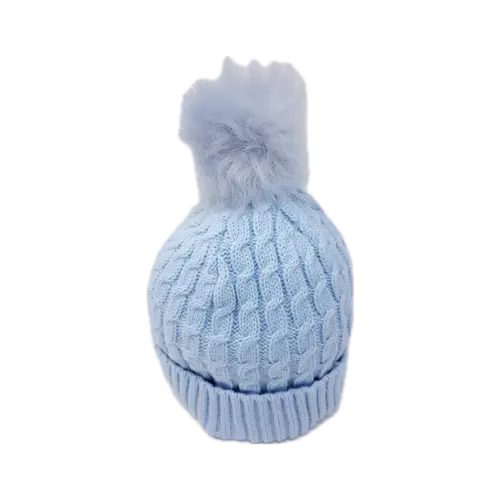 Baby Cable Knit Fur Pom Hat 2