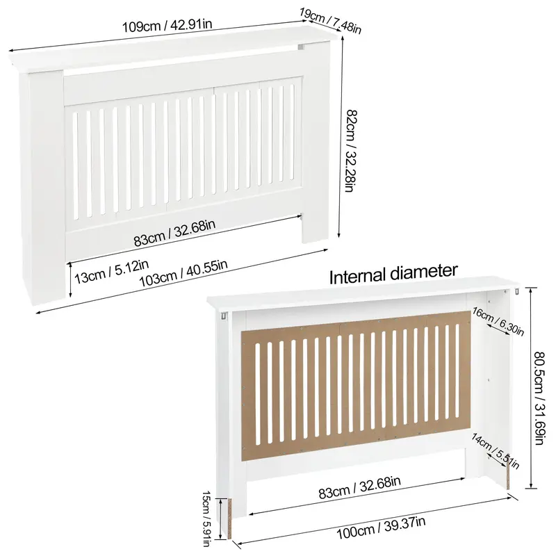 Radiator Cover Grey Modern MDF Vertical Slats Wooden Top Cabinet for Living Room Bedroom Hallway 2