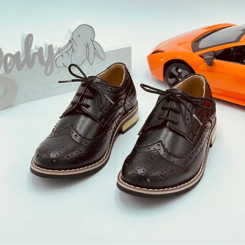 Boys Brogue Shoes Smart Black Brown Lace up Occassion Formal Wedding Party - SALE 0