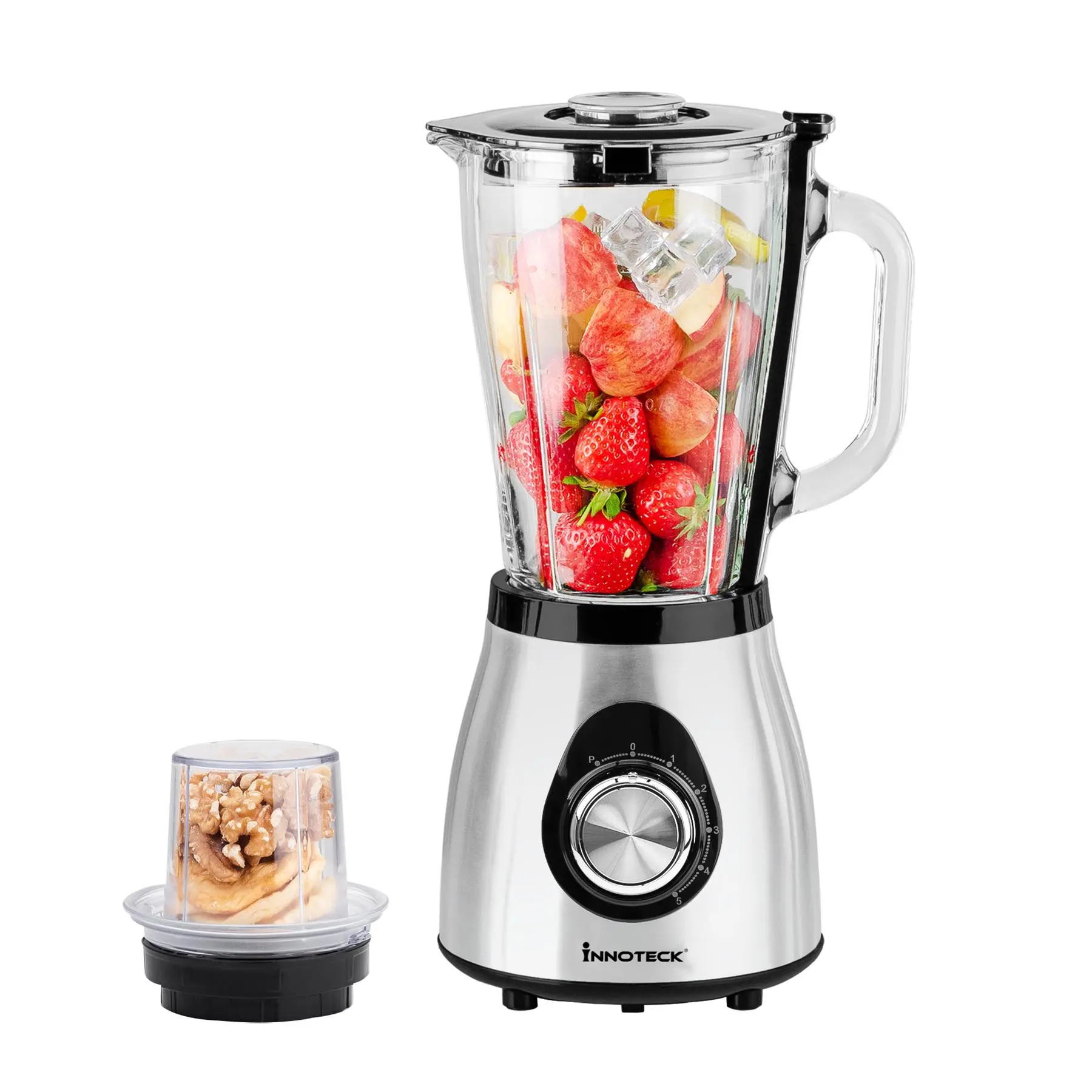 1.5L Speed Blender with Glass Jar and Grinder - Stainless Steel Blades, 5 Speed Control with Pulse