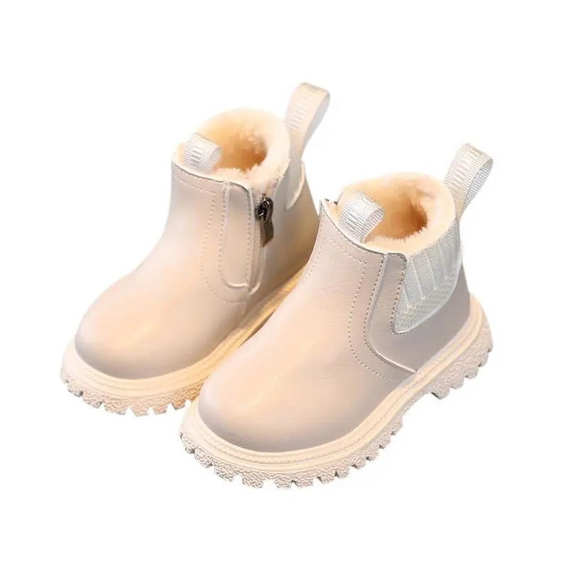 Autumn Winter Kid Boys Girls Casual Ankle Boots Comfortable Simple Side Zipper Leather Boots Velvet Warm Non-Slip Boots 0