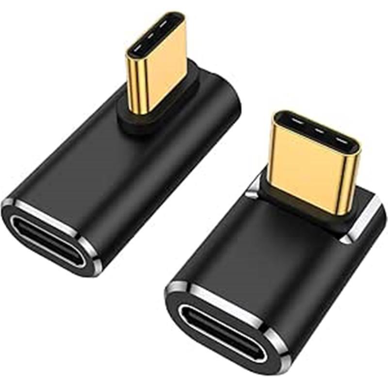 USB C 90 Degree Adapter (Two Styles), USB Type C Right Angle Extender Connector for Steam Deck, Meta Quest, MacBook, Smart Tablet & Phone and More - Black  Alloy Cable Charging Port Shell Device Durable 2