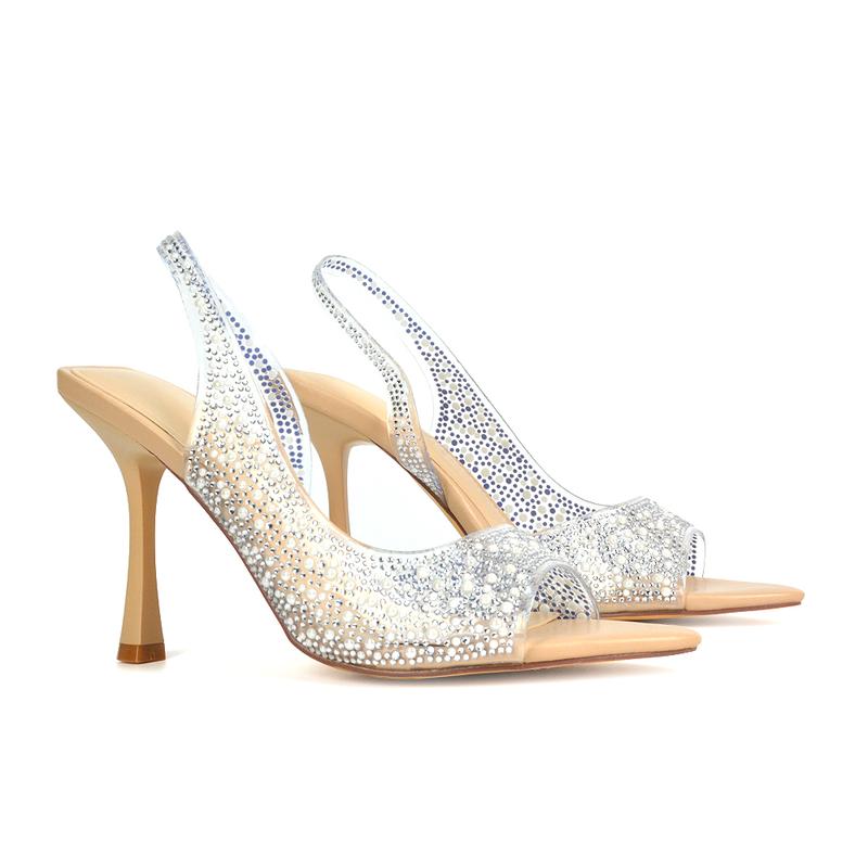 Amelia Perspex Diamante Embellished Slingback Peep Toe Stiletto High Heels 3