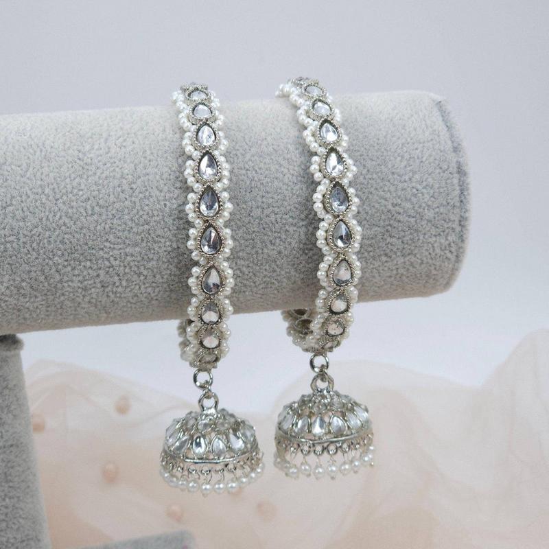 Polki Jhumka Drop Bangles Silver 1