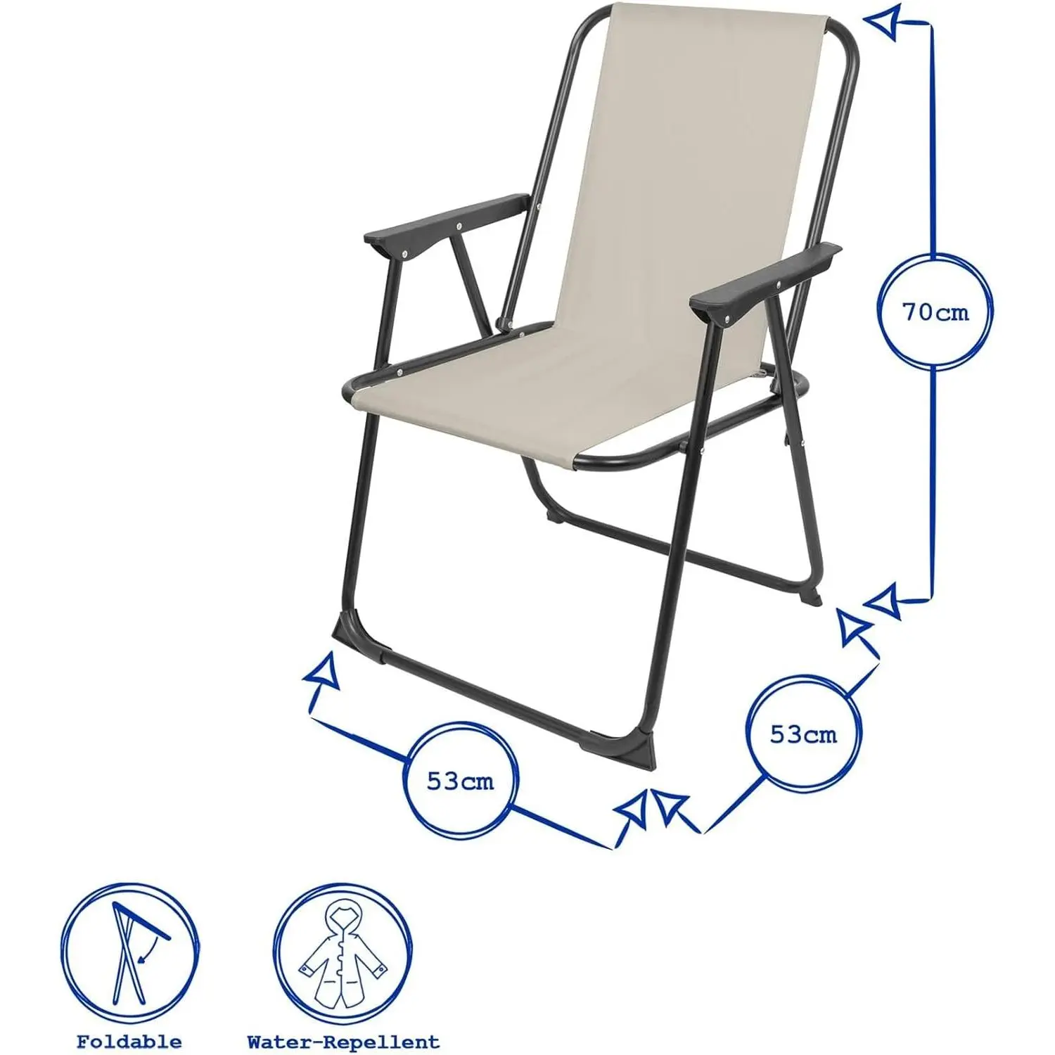 Harbour Housewares Folding Beach Chairs - Navy - Pack of 4 - Metal Outdoor Patio Seat Lightweight Portable Deck Chair for Picnic, Garden, Camping, Fishing