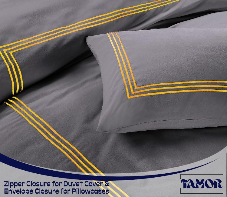 Product Introduction of Embroided Baratta Stitch Duvet Cover Set with Matching Pillowcases - Ultrasoft Brushed Microfiber - Chic & Modern Design - Easy Care & Machine Washable 3
