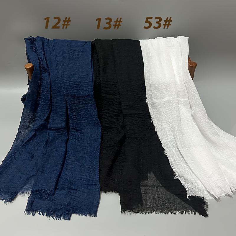 3pcs hot-selling classic high-quality solid color bubble pleated long scarf headscarf, four-season Muslim style hijab shawl, light, soft, skin-friendly, breathable and warm, suitable for daily travel and gatherings 2