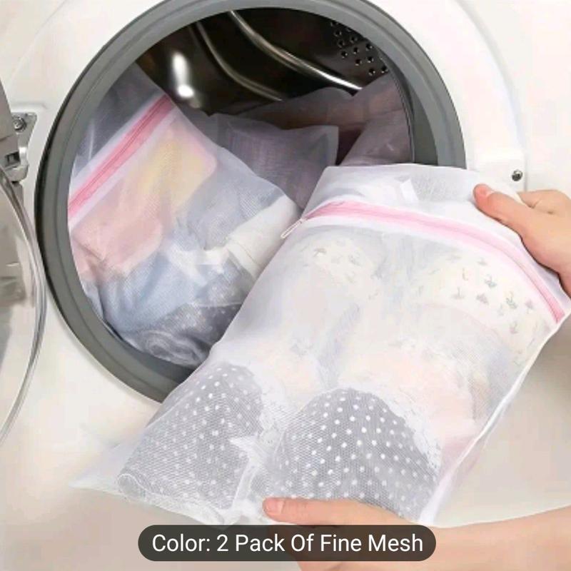 2pcs Laundry Bag Set, Thick Mesh Storage Bag, Protective Washing Bag, Polyester Mesh Zipper Bag - Handheld, Accessories Cloth laundry  set bra  washing 8
