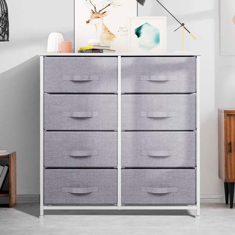 Joolihome Bedroom Chest of Drawers, Storage Unit with 8 Fabric Drawers and Metal Frame Storage Organizer for Cloth Towel Wardrobe Toys, Grey 1