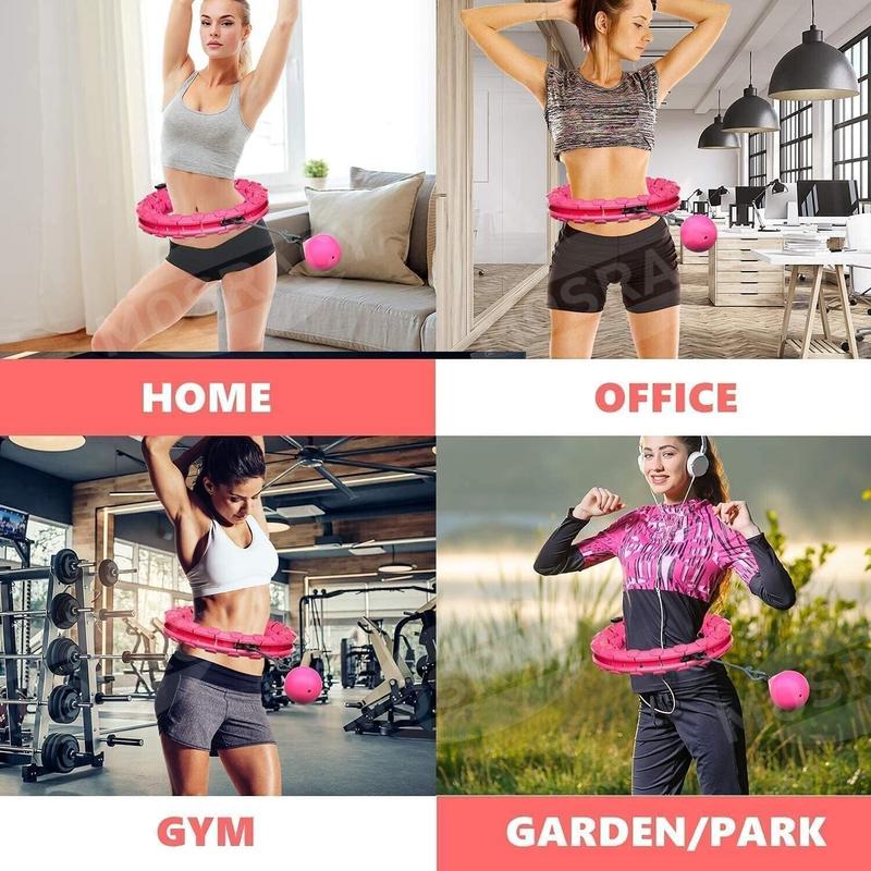 Weighted Smart Hula Ring Hoops, Exercising Non-Falling Hoola Hoops for Adults , Fitness Weight Loss Massage With 360° Auto-Spinning Ball, Adjustable Size 24 Detachable Knots,Thin Waist Exercise 3