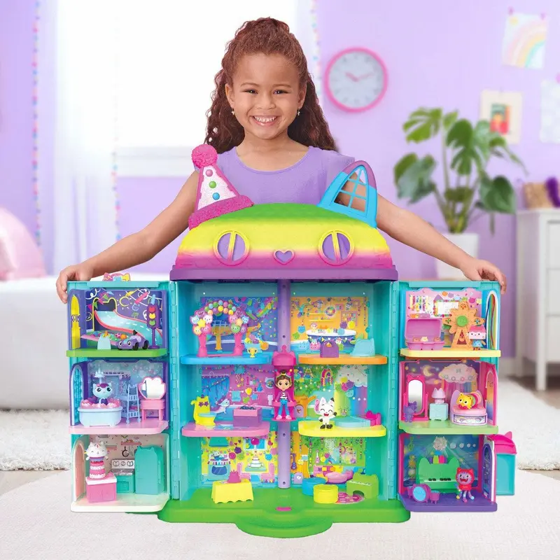 Dollhouse Rainbow-Themed Celebration Doll House + 6 Deluxe Rooms (3+ Years) 0