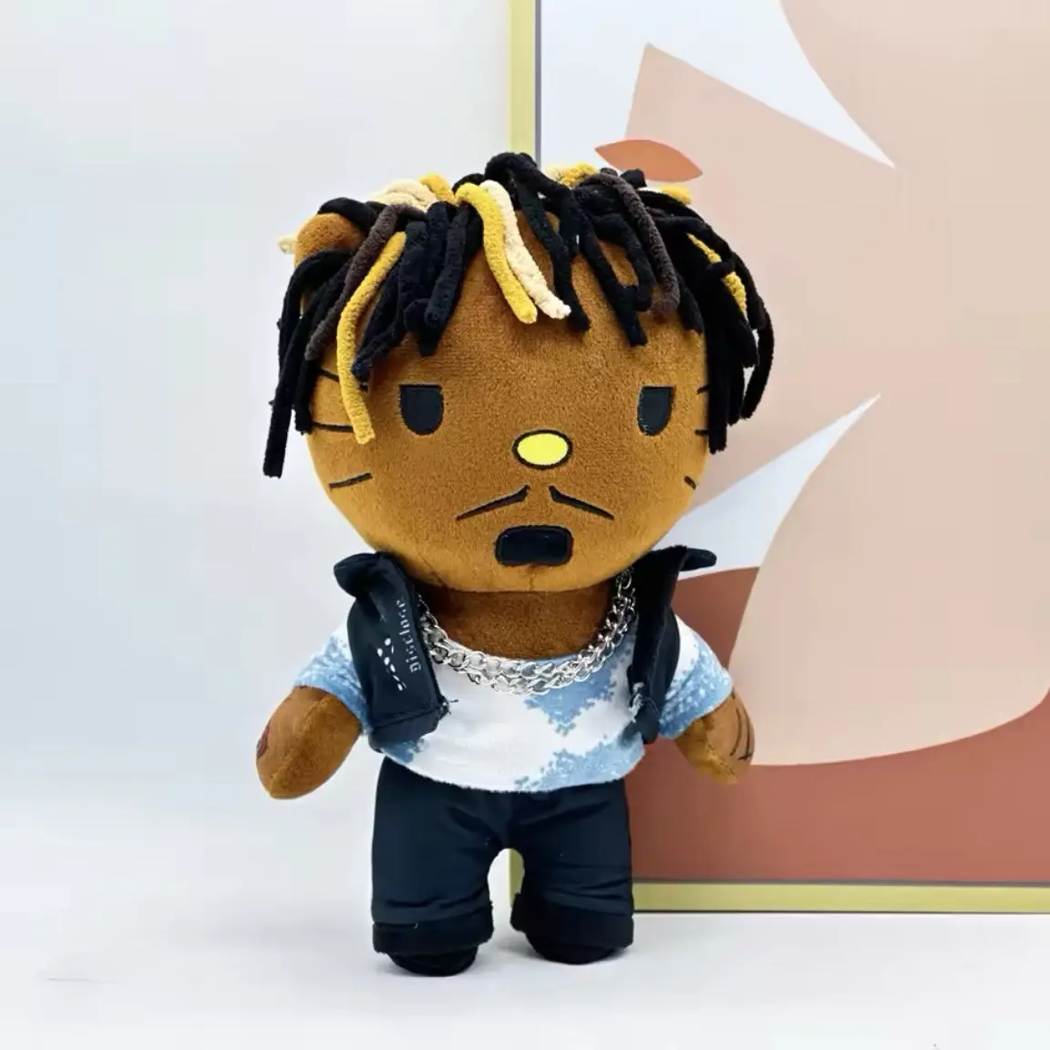 Hello Kitty Juice WRLD Plush Doll Braided Head Vest Boy Figure Stuffed Toy 25cm