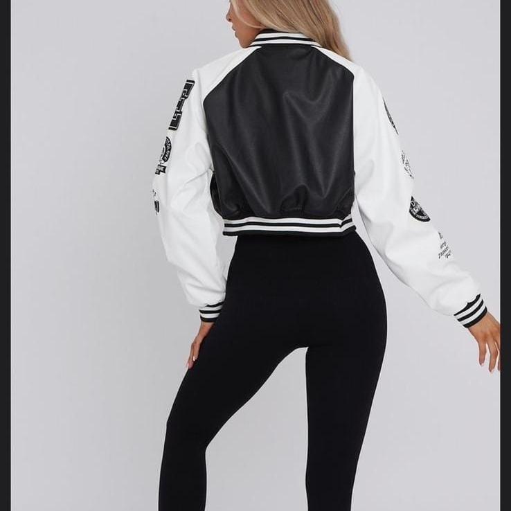 Women Ladies Girls CROPPED VARSITY JACKET 1