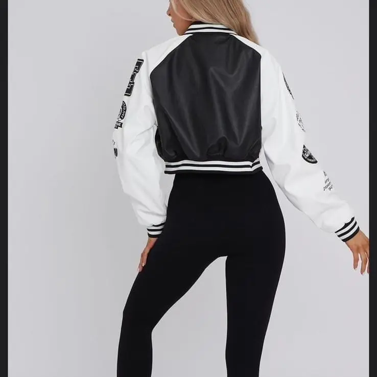 Women Ladies Girls CROPPED VARSITY JACKET 1