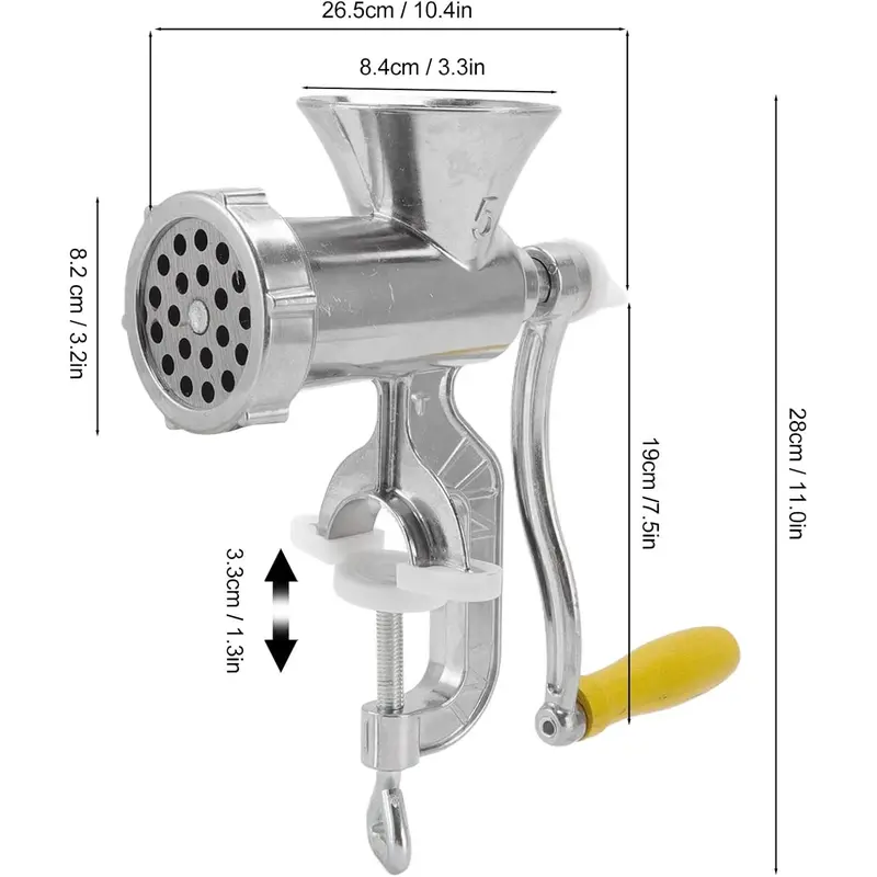 Small Meat Grinder Manual Meat Stuffer Sausage Maker Aluminum Alloy Composite Wood Incisive Blade Silver Meat Filling Kitchen Machine for Meat Sausage Cookies Easy to Clean 8