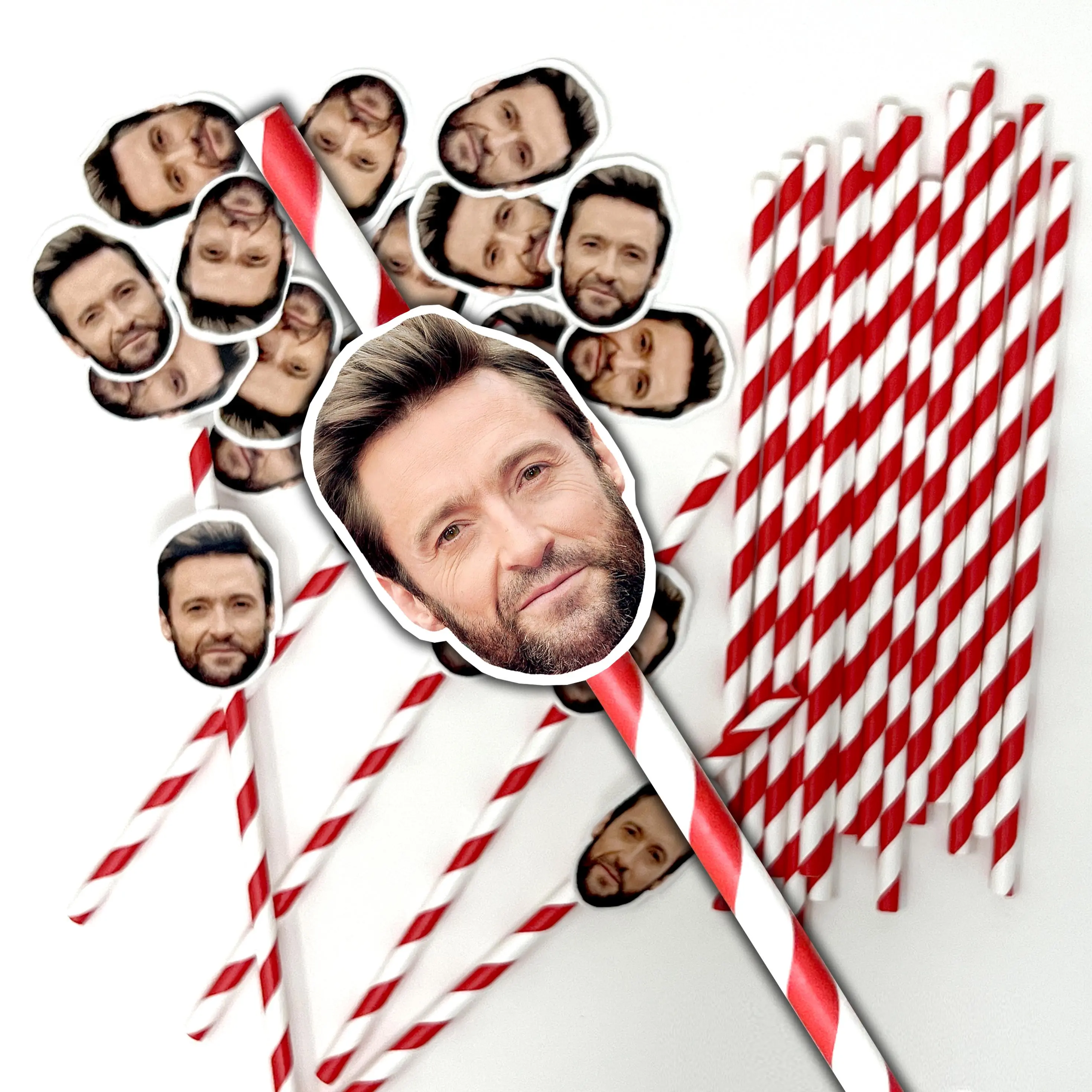 Personalised Face Straws - custom cut-out photos of face of your choice, complete with straws and fixings for you to attach - fun for hen party, stag do, birthday etc