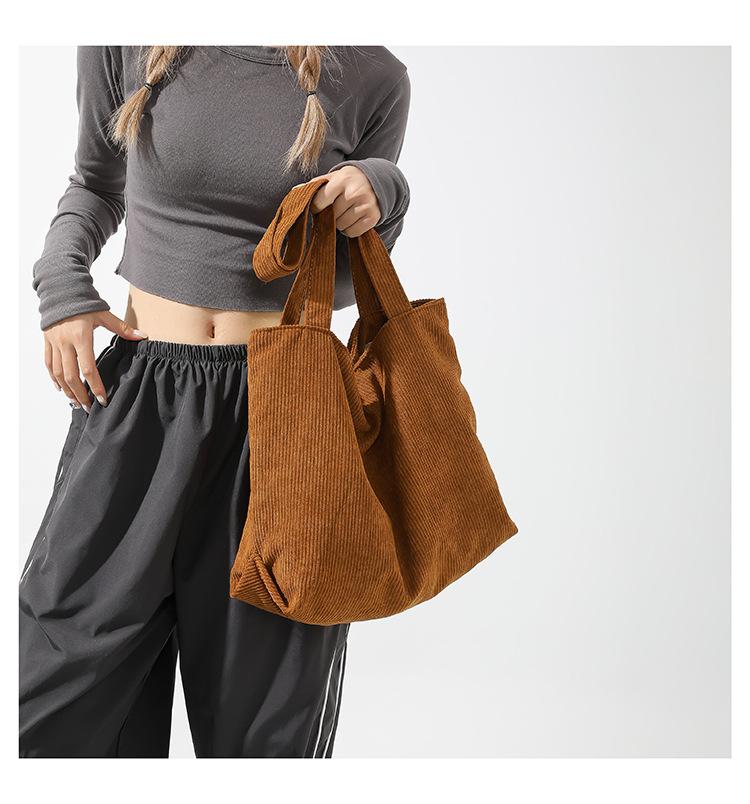 Product Introduction of Large Capacity Shopping Bag Casual Art Canvas Handbag Corduroy Tote Bag Simple Retro Shoulder Bag 13