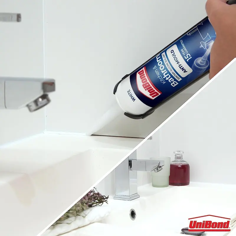 UniBond Anti-Mould White, Waterproof Mould Protection Kitchen & Bathroom Sealant, Long-lasting White Silicone Sealant, Powerful Shower Sealant, 1 x 274g Cartridge flex  seal epoxy  grout flex  seal 1