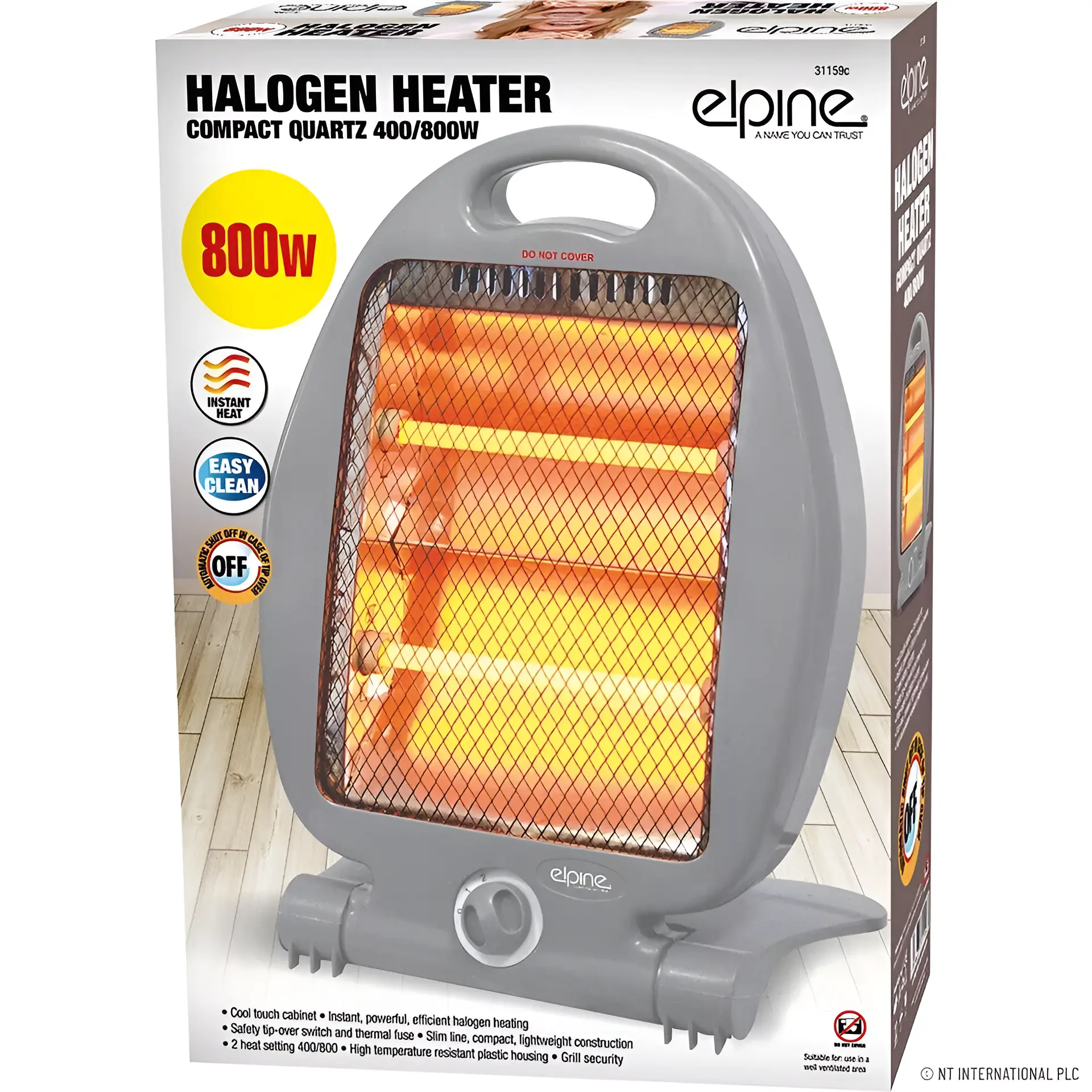 Halogen Electric Heater 800W Quartz Portable Freestanding Heater - 2 Heat Settings, Instant Heat, Safety Tip-Over Switch, Easy to Clean, Ideal for Home & Workshop - Elpine Radiant Heater with Carry Handle