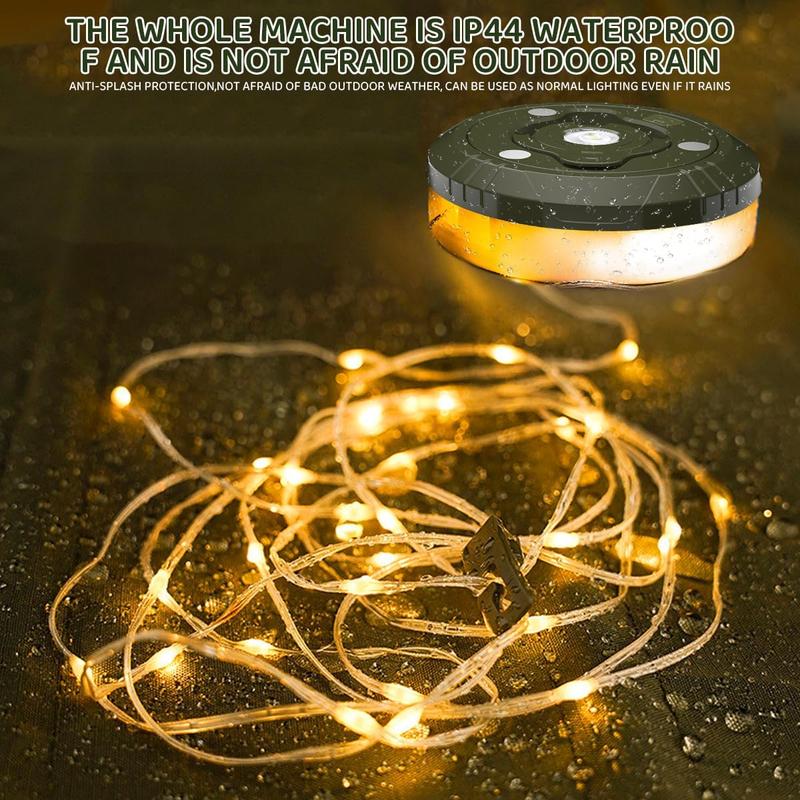 Product Introduction of （Local Warehouse)Camping String Lights, 2 in 1 Quick Rechargeable Tent  Storage Lamp with 8 Lighting Modes,Hanging Illumination Waterproof Portable LED Torch for Bedroom Yard Decor Christmas Camping Essential camping  light 15