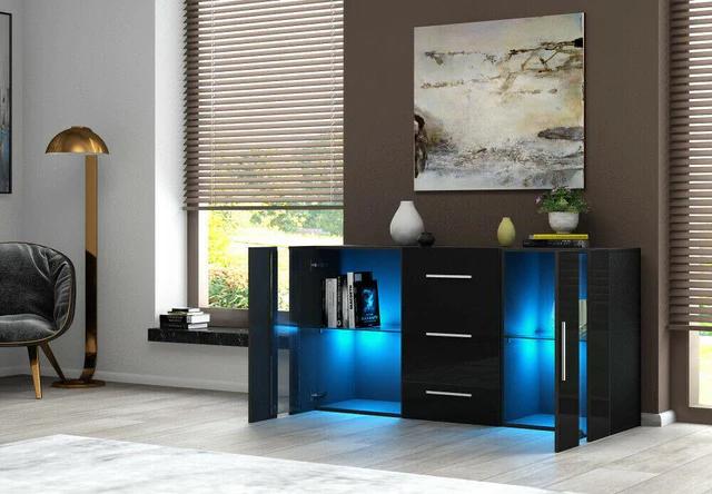 Product Introduction of LED Sideboard Cabinet 135cm in White/Black Finish storage media unit builtin wardrobe room partition 6