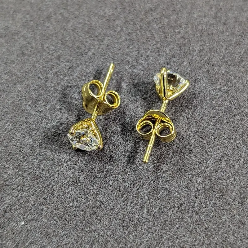 3 claws Moissanite 18k Yellow Gold Plated Solid Silver 925 Studs Earrings for Women