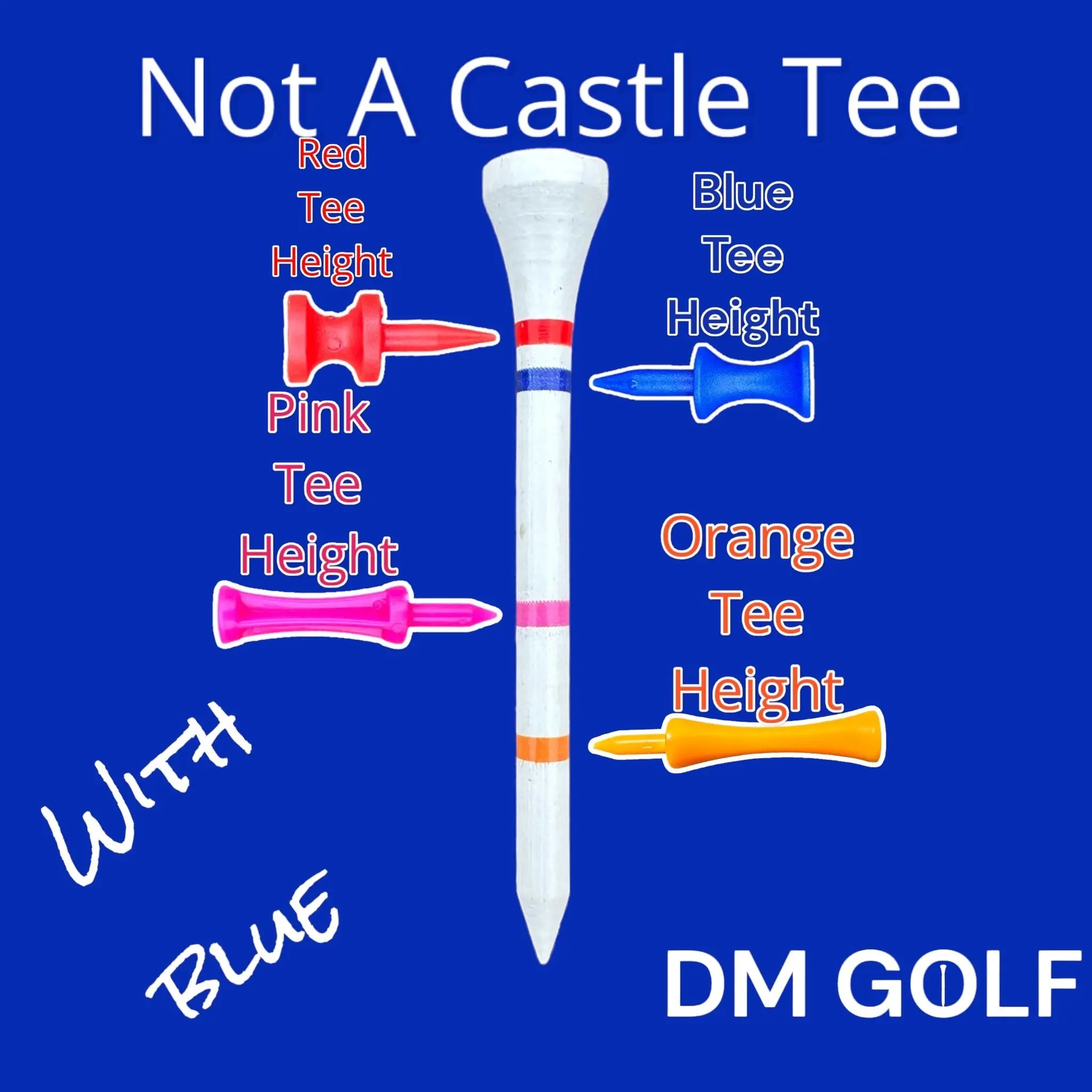 Blue Line-Not A Castle Tee-Premium 70mm Bamboo Golf Tee With Orange, Pink, Blue & Red Castle Height Indicators-50 Pack