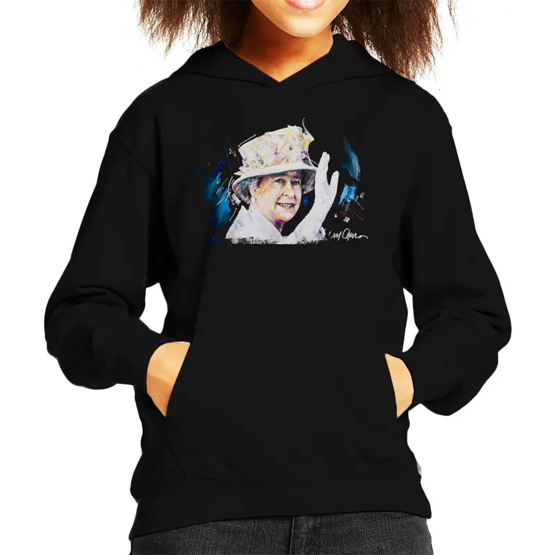 Sidney Maurer Original Portrait Of Queen Elizabeth Floral Hat Kid's Hooded Sweatshirt 1