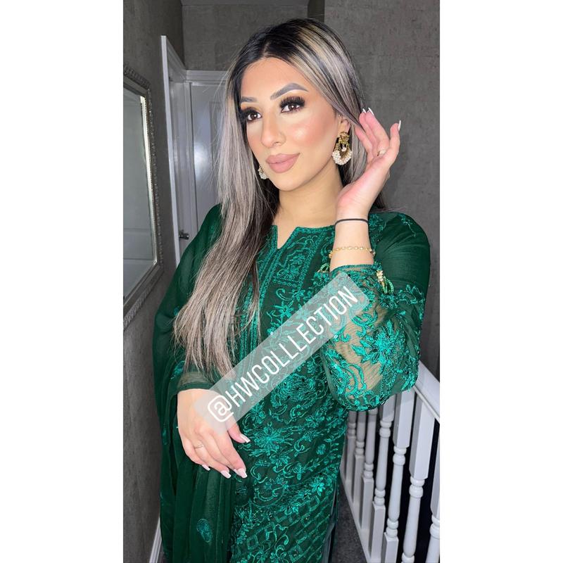 3pc Green Embroidered Shalwar Kameez with Chiffon dupatta Stitched Suit Ready to wear GC-GREEN 3