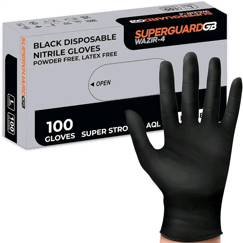 Black Nitrile Disposable Gloves 1000 Full Case SuperguardGB Wazir-4 10 Boxes of 100 Disposable Extra Heavy Duty Thick Powder Free Household Cleaning Mechanic Tattoo Garage 1
