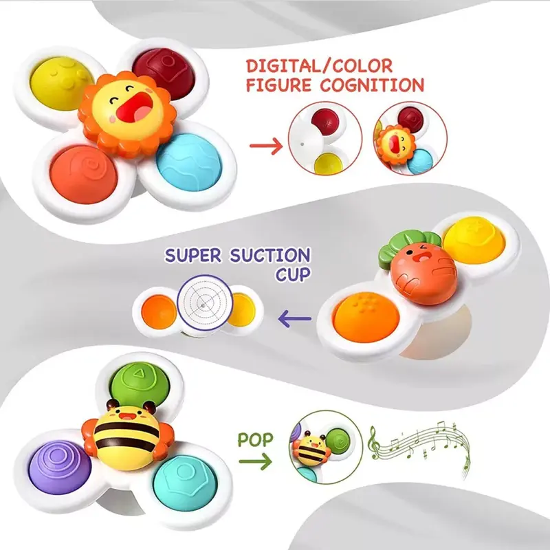 Product Introduction of 3X Baby Spinner Toys Cartoon Spinning Toys Fidget Suction Cup Bath Toy Gifts 0