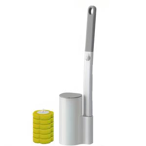 Disposable Toilet Brush Set with long handle and 6 Refill Heads – Hygienic Bathroom Cleaner with Holder, Quick & Easy Cleaning, No-Mess Design for Sparkling Toilets, UK Trending Cleaning Essential