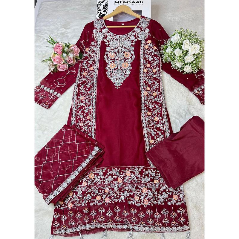 SLM610 Reha - Readymade Maroon Chiffon Outfit 4