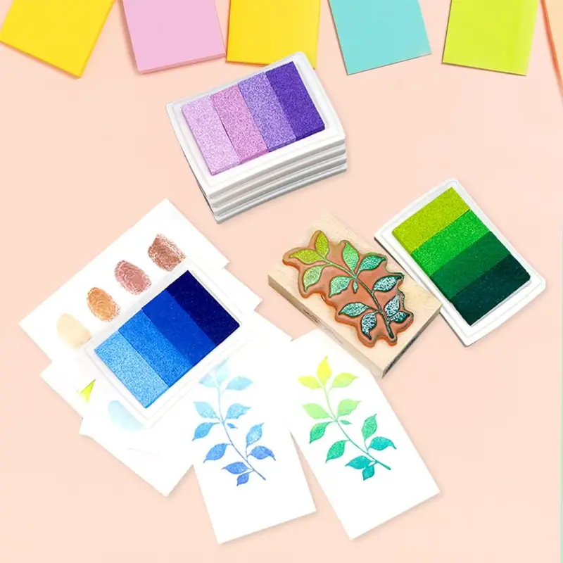 6PCS Rainbow Ink Pad Set 24 Colours, Non-Toxic Washable Stamp Ink Pad for Fingerprints, Gradient Ramp Ink Pad for Kids Scrapbooking Card Making Paper Craft Fabric Rubbe 6
