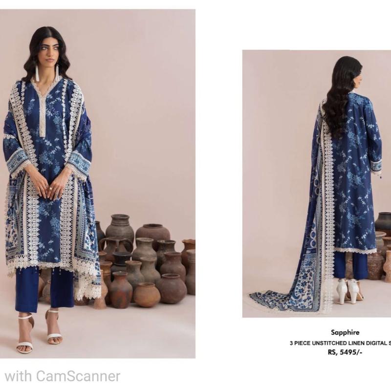 NEW Mausummery 2024 linen 3pc Digital Printed Dress with Lacing  Dupatta stitched suits pakistani dresses 2